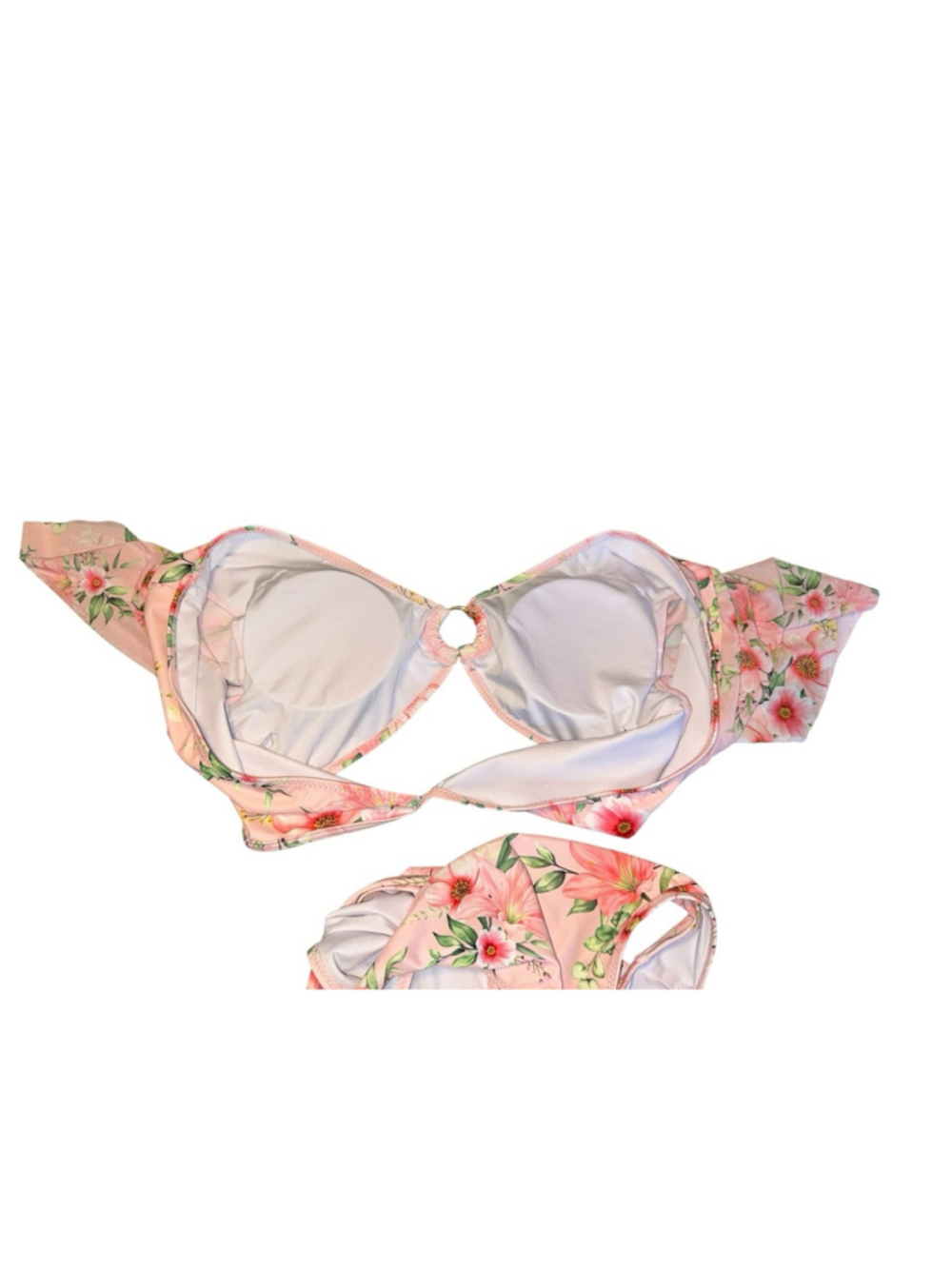 Beachsissi Women’s Floral Bikini Set Pink Flutter Sleeve Two Piece Swimsuit Med - Picture 5 of 9